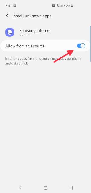 allow to install unknown apps from samsung internet