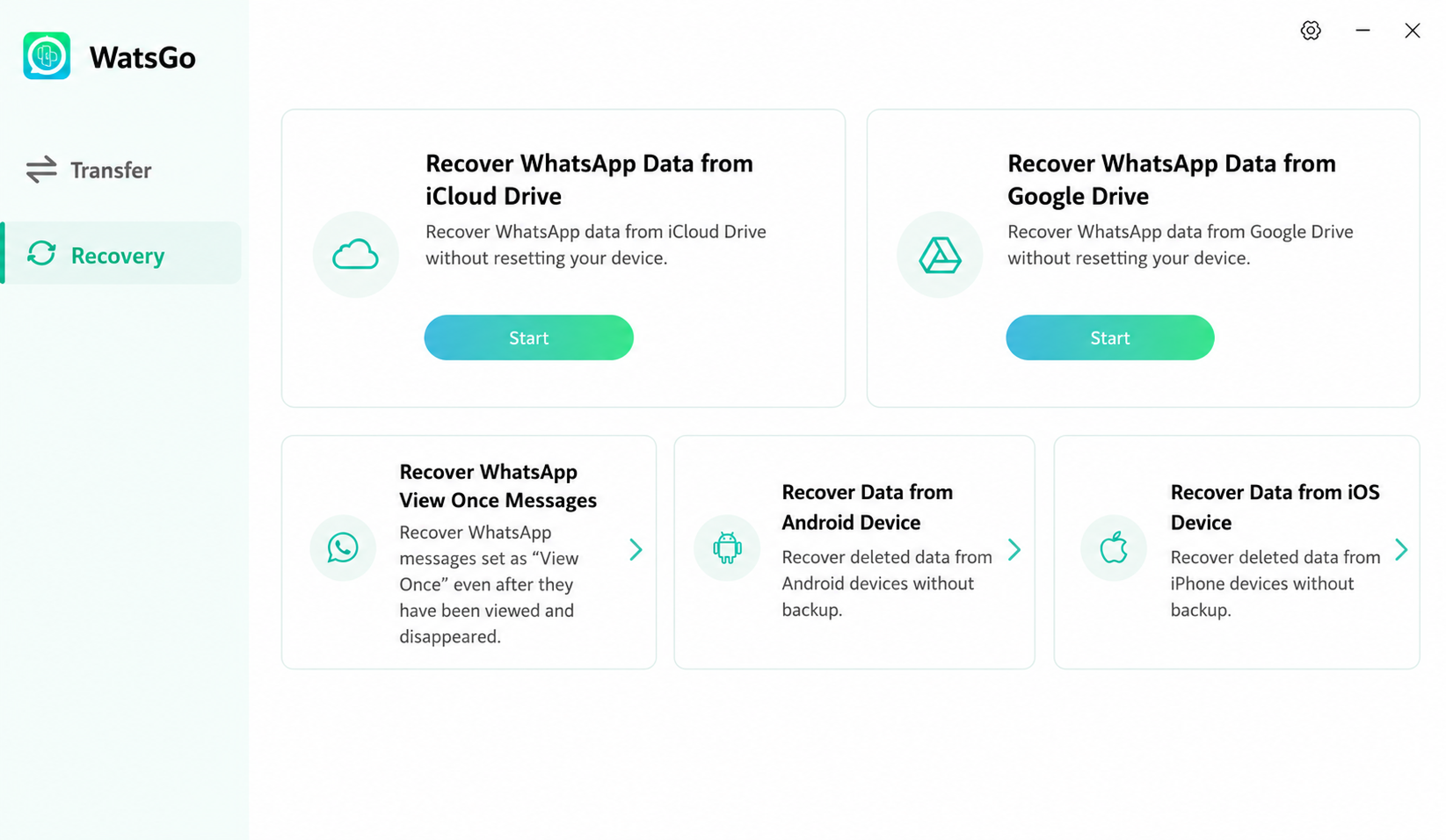 Select iCloud recovery feature in WatsGo