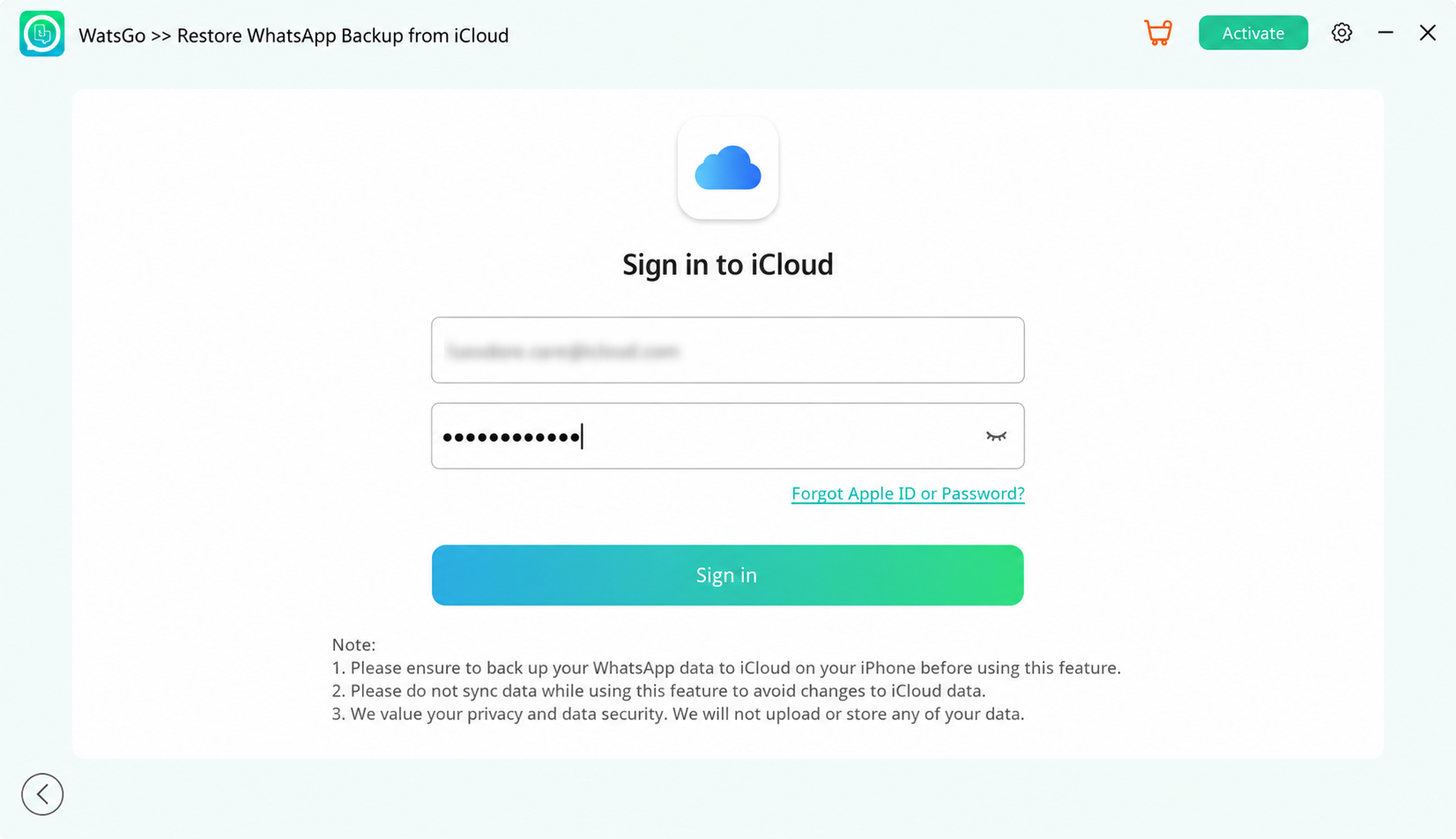Sign in to iCloud