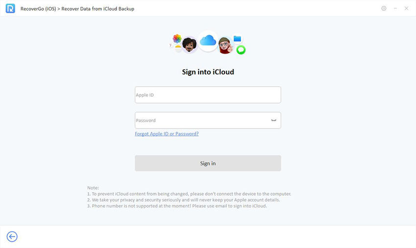Sign in to iCloud in RecoverGo iOS