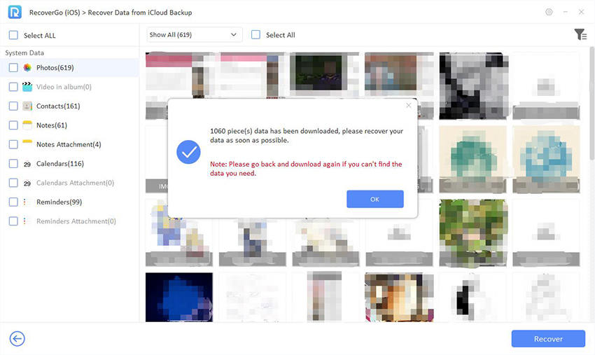 Preview and recover iCloud data in RecoverGo iOS