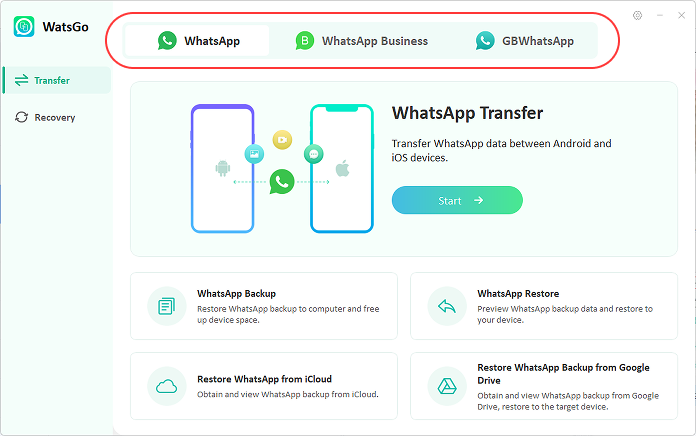 Select WhatsApp, WhatsApp Business, or GBWhatsApp in WatsGo