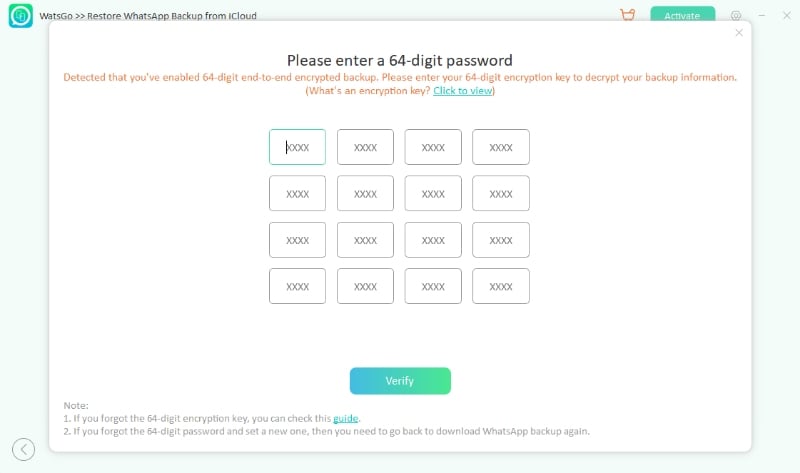 watsgo 64-digit password for decrypt icloud