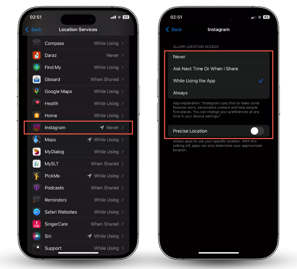 Disable Location Permission for Instagram on iOS