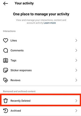 instagram recently deleted