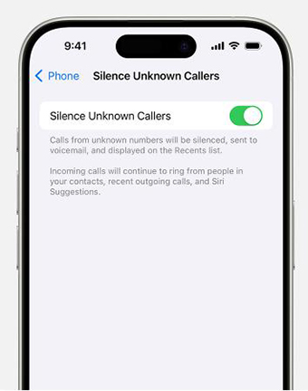 silence unknown callers is off