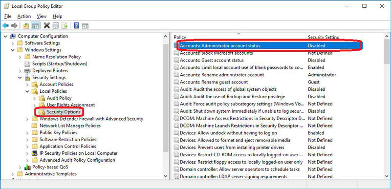 administrator account status