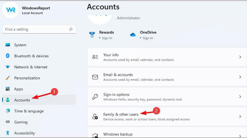 go to accounts and family and other users