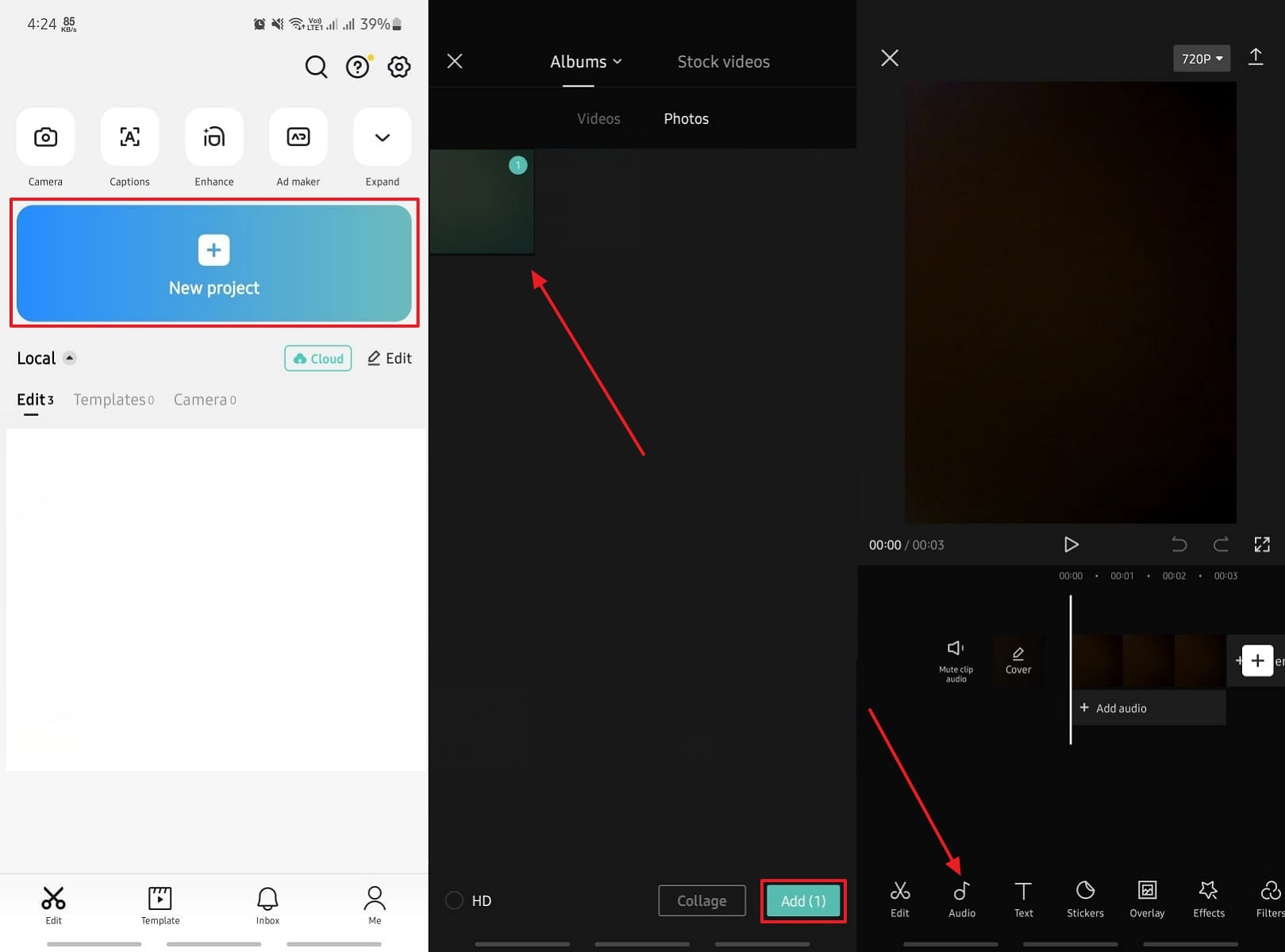 press the audio tool