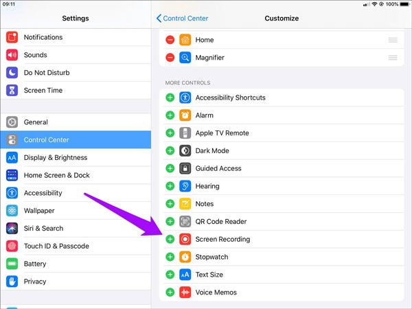 add screen recorder to control center