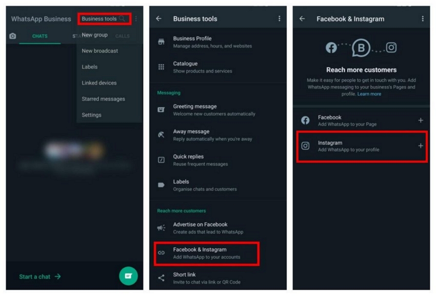 how to add whatsapp link to instagram