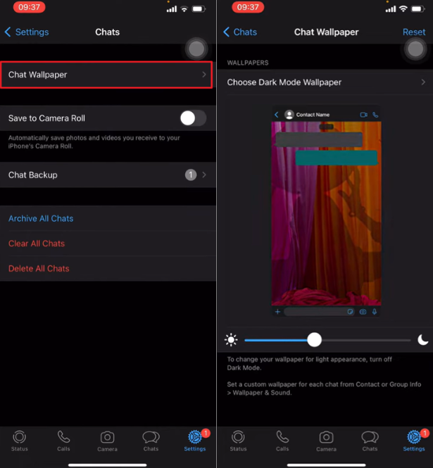 adjust the screen brightness of whatsapp wallpaper