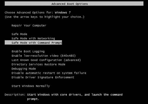 safe mode in command prompt