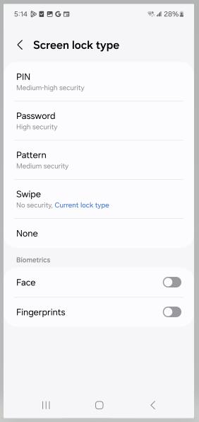 android screen lock type