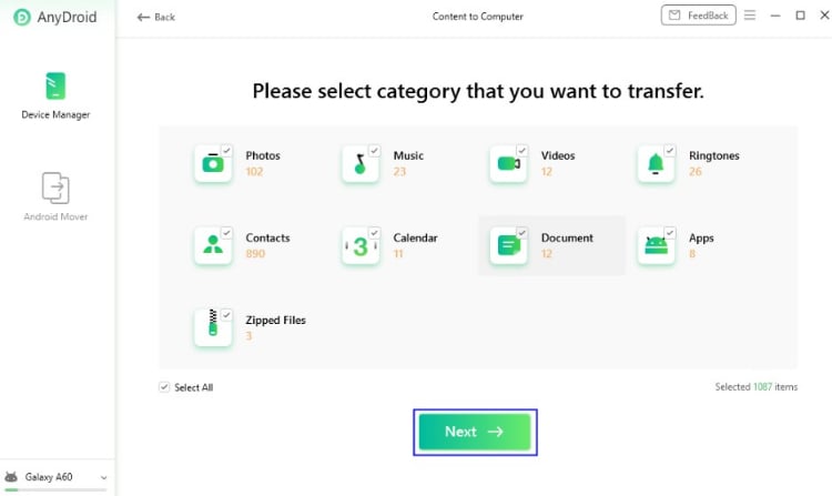 choose data and next button