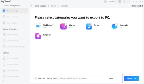 select data and next