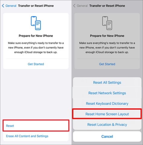 choose reset home screen layout