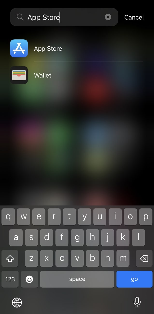 search in the app library