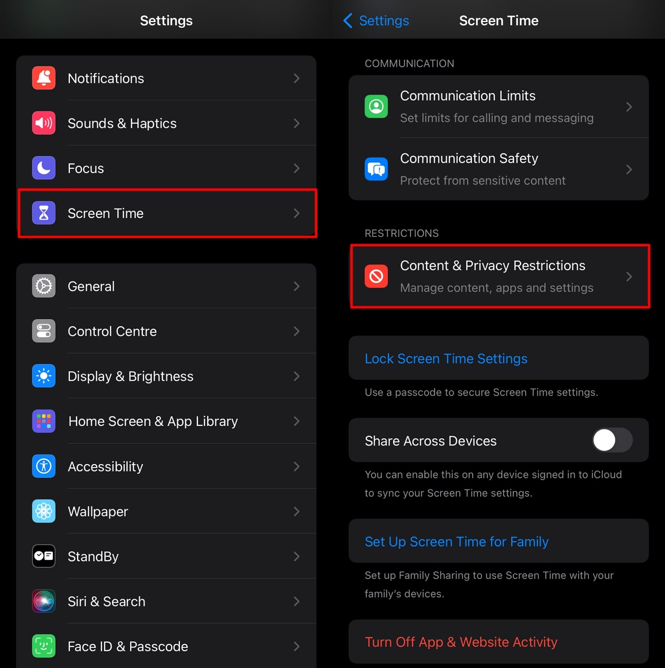 access content and privacy restrictions