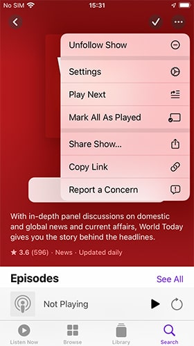 apple podcasts unfollow show