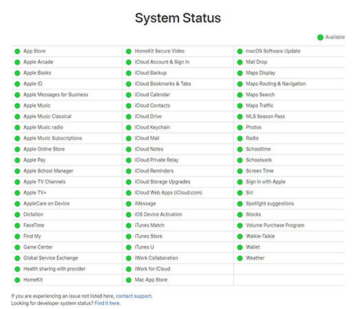apple system status page