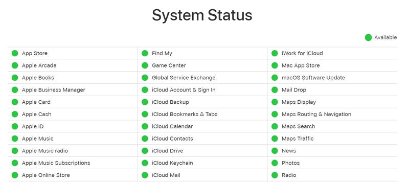 Check Apple Server Status 