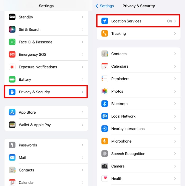 access location services option