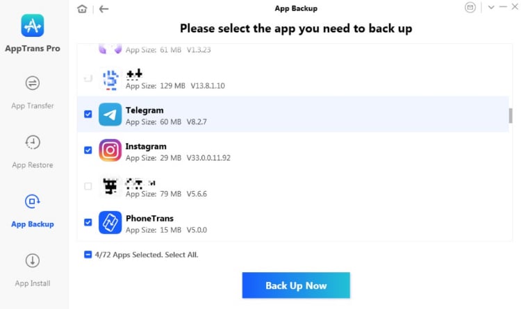 select the app and next