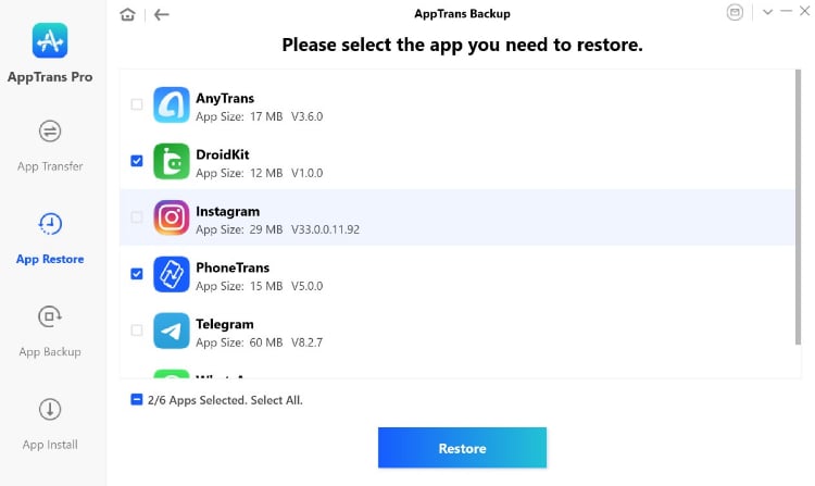 select backup and restore