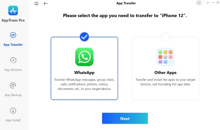 select the app and next