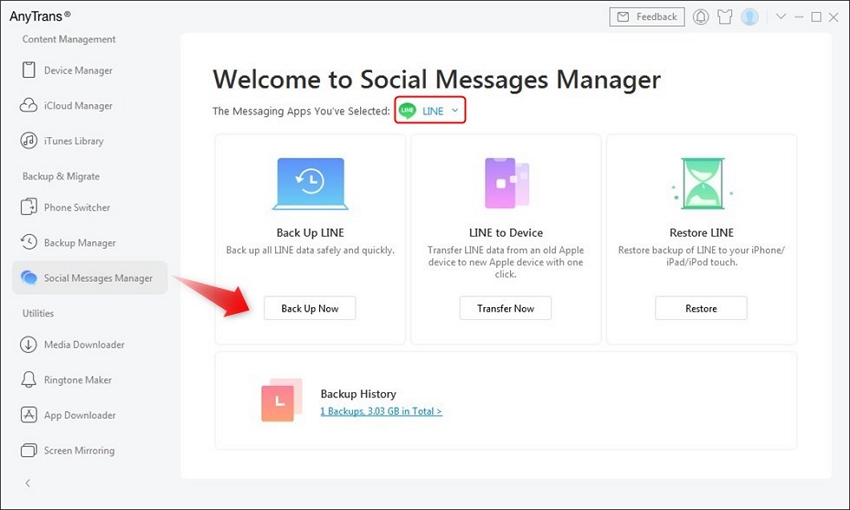 backup line chat via anytrans