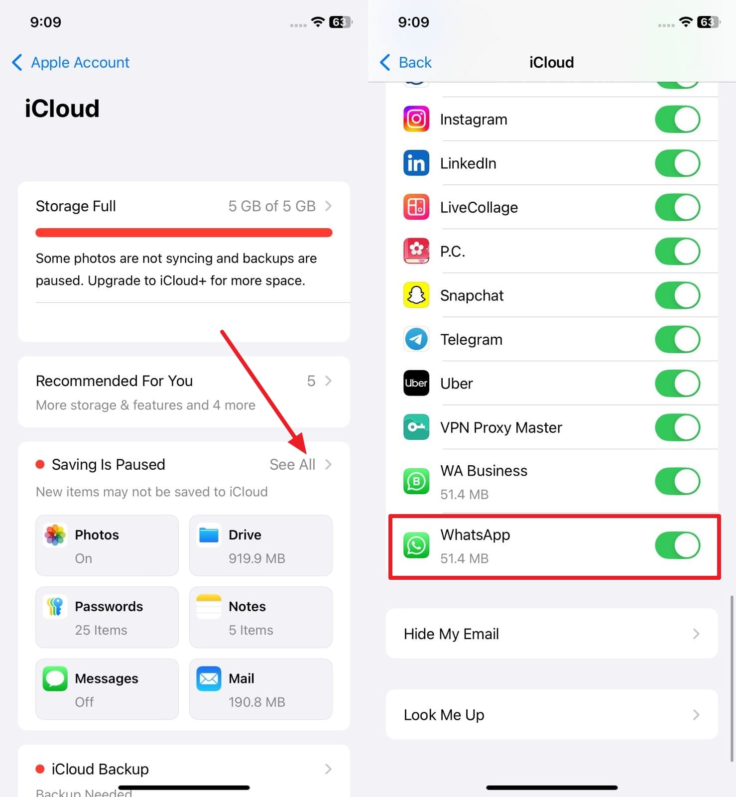 enable whatsapp backup option