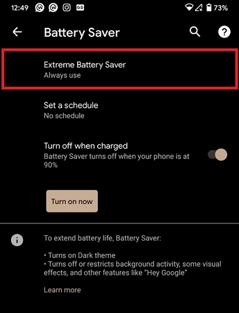 turn off battery saver on android