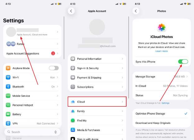 sync images on iphone icloud