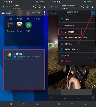 access images from android icloude