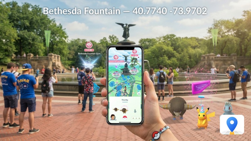 bethesda fountain new york pokemon go coordinates