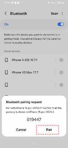 bluetooth pairing request
