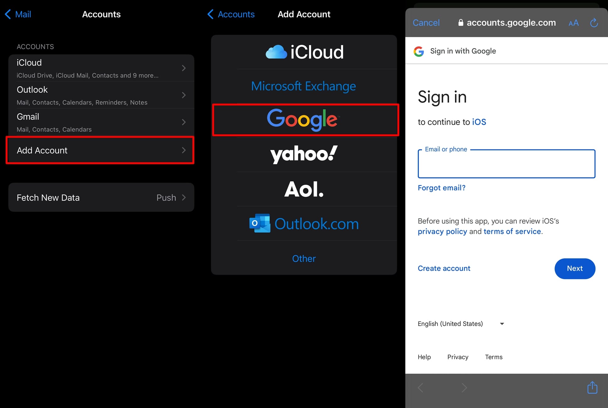 add the new mail account