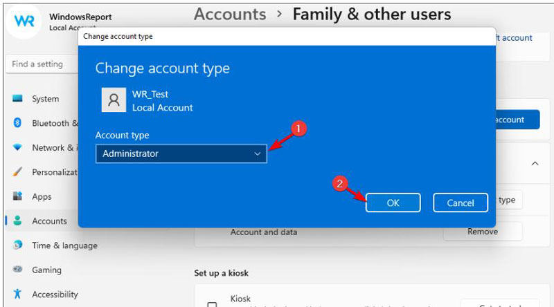 change account type to administrator