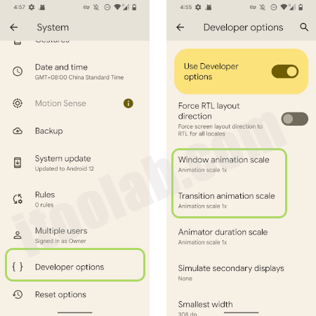disable animations to make google pixel phone faster