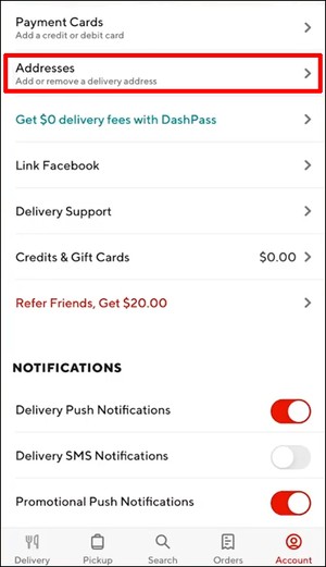 how to change delivery address on doordash