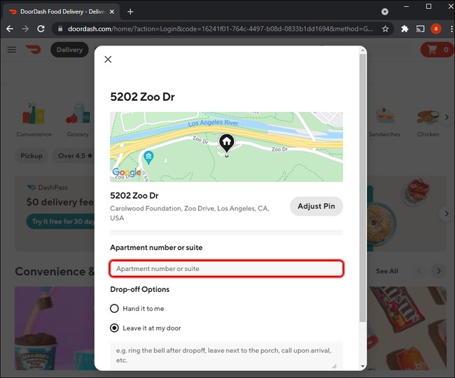 how to change your delivery address on doordash website