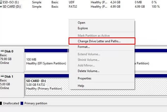 change drive letter for RAW SD card