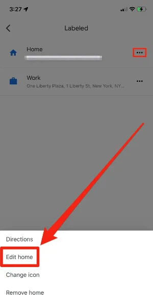 change home address google maps for iphone