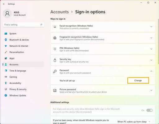 change local password