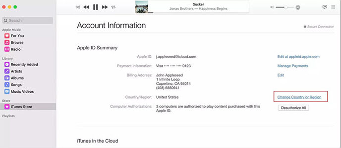 comment changer la region apple store