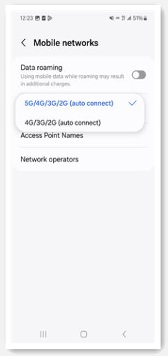 change samsung network mode