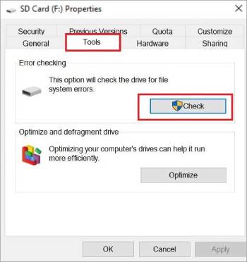 check errors on sd card