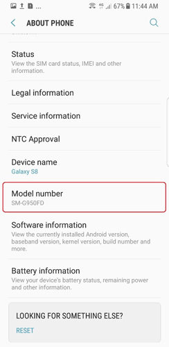 how to check the model of samsung phone