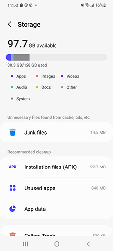 check samsung storage